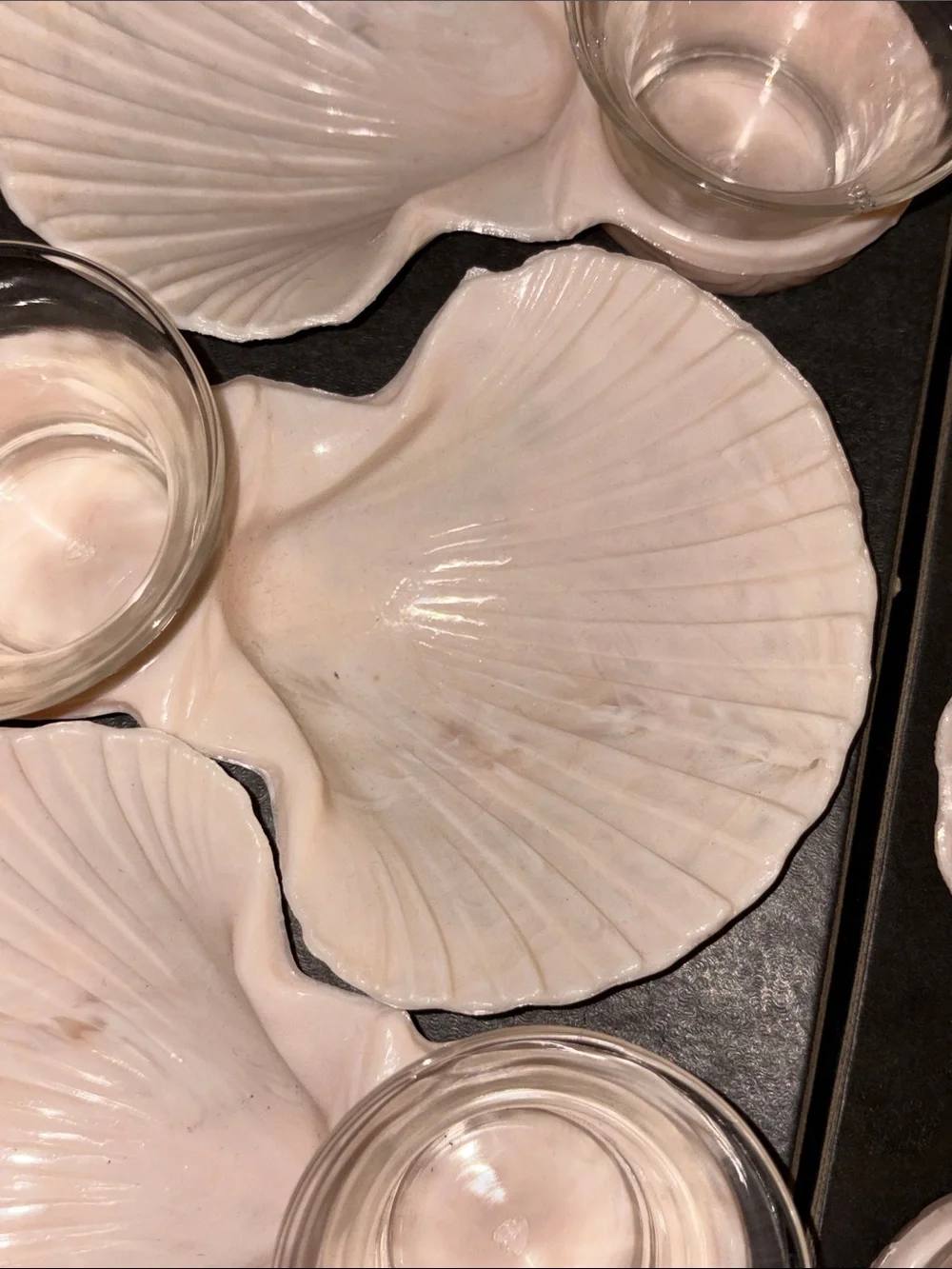 Vintage MCM KAROFF Sea-Servers Set of-6 Cocktail Pale Pink Shell Seafood Shrimp